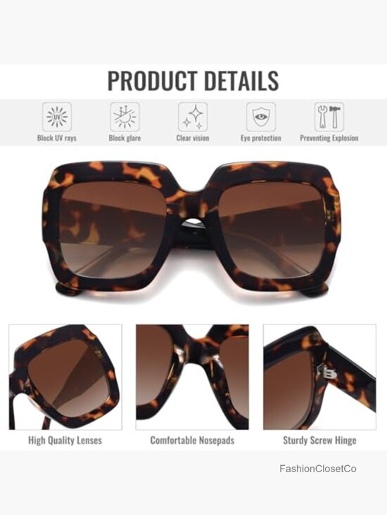 Oversized Square Sunglasses Retro Luxury Big Sun Glasses UV400 Protection main image 7